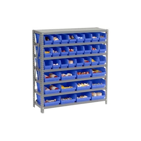 GLOBAL EQUIPMENT Steel Shelving with Total 36 4"H Plastic Shelf Bins Blue, 36x12x39-7 Shelves 603433BL